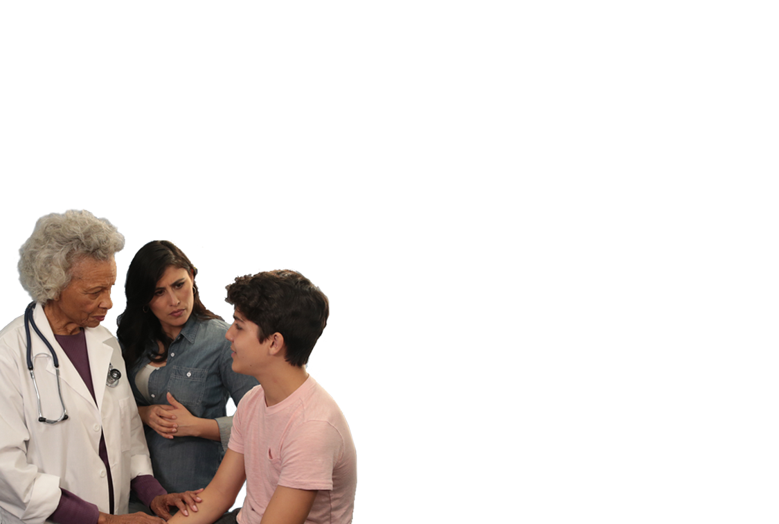 Mother with child and doctor